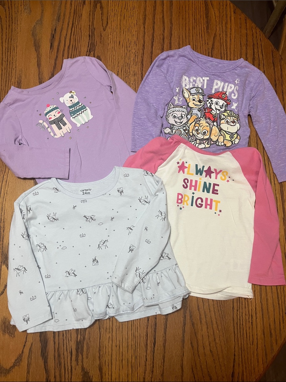 Girls' Purple & Pink Long Sleeve Character Tops (Set of 4)